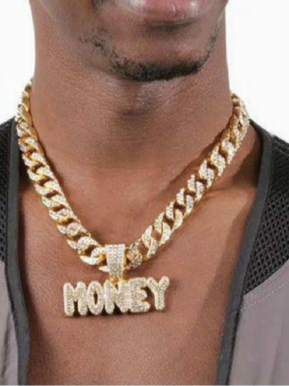 Gold-Tone Cuban Chain Necklace with 'MONEY' Pendant